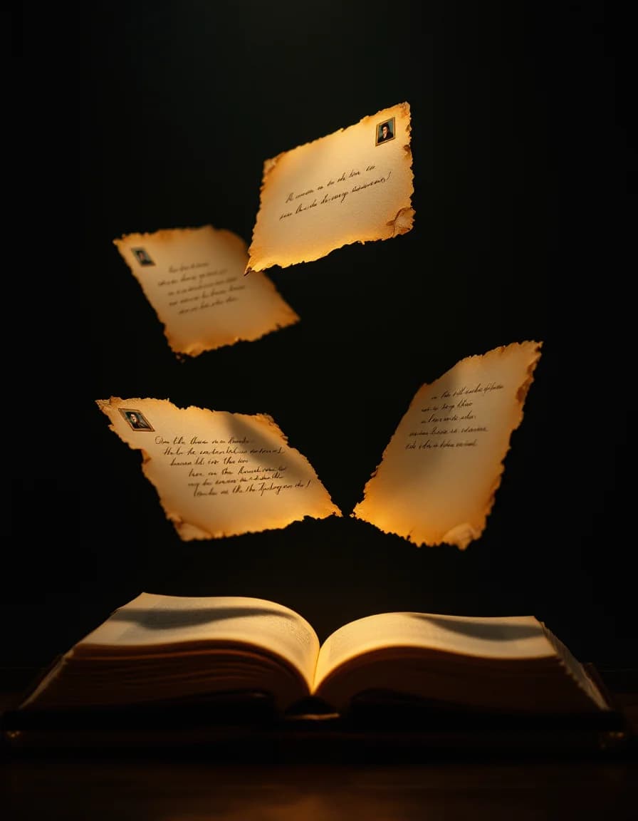 Editorial story cards arranged in warm candlelight