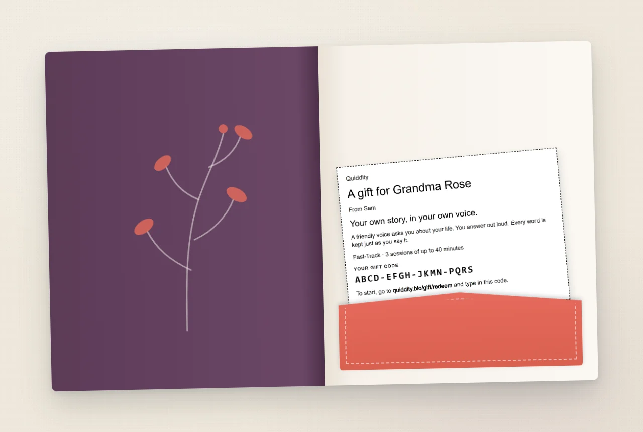 The printed gift card, with its gift code, tucked inside a greeting card.